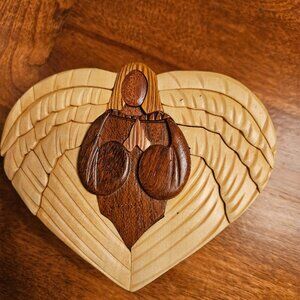 carver dans handcrafted wood angel puzzle box trinket box made in Vietnam